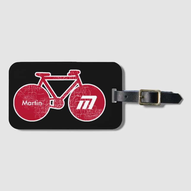 red bike personalised luggage tag (Front Horizontal)