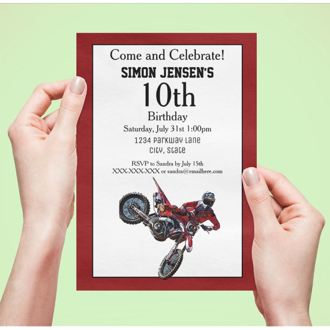 Red Bike Sports Boy Birthday Invitations (Creator Uploaded)