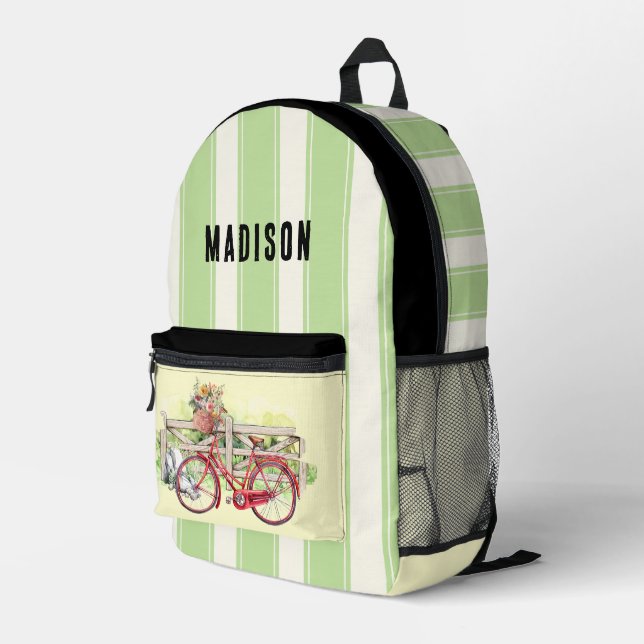 Red Bike with Flowers Pesonalized Backpack (Back Corner Right)