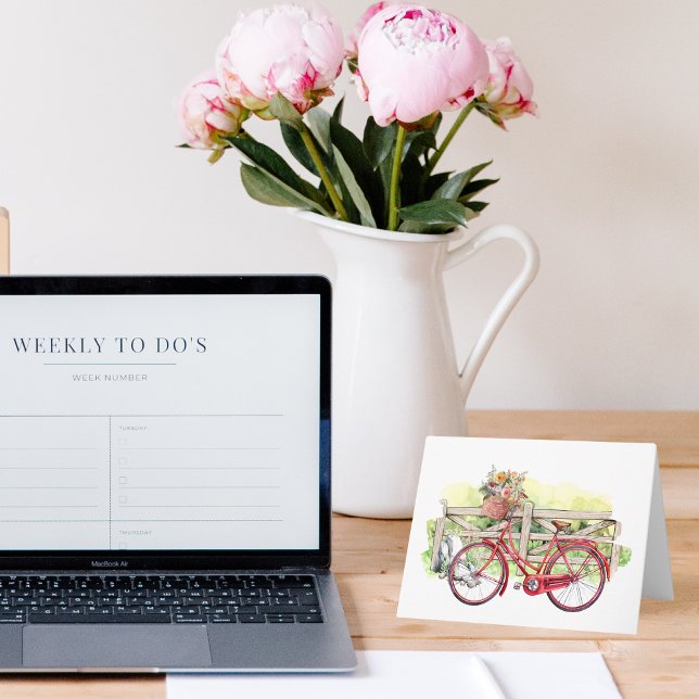 Red Bike with Flowers Watercolor Notecard (Creator Uploaded)