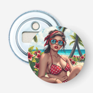 Red Bikini, Sunglasses and Bandanna Woman Bottle Opener
