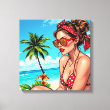 Red Bikini, Sunglasses and Bandanna Woman  