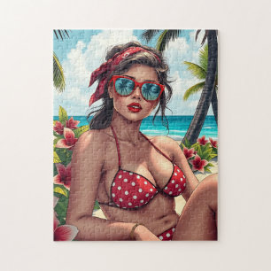Red Bikini, Sunglasses and Bandanna Woman   Jigsaw Puzzle