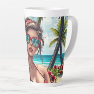 Red Bikini, Sunglasses and Bandanna Woman   Latte Mug