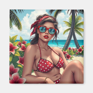 Red Bikini, Sunglasses and Bandanna Woman Magnet