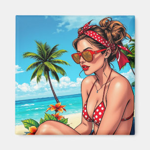 Red Bikini, Sunglasses and Bandanna Woman Magnet