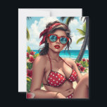 Red Bikini, Sunglasses and Bandanna Woman   Postcard<br><div class="desc">Cute beachy pop art postcard.  A cute comic book style cartoon illustration of a woman in a red polka dot bikini,  bandanna and sunglasses.</div>