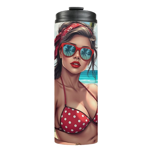 Red Bikini, Sunglasses and Bandanna Woman   Thermal Tumbler (Front)