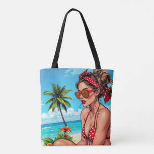 Red Bikini, Sunglasses and Bandanna Woman Tote Bag