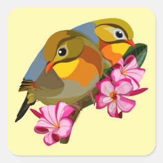 RED-BILLED LEIOTHRIX BIRDS SQUARE STICKER