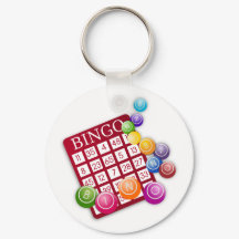 Red Bingo Card n Balls Doublesided Keychanin