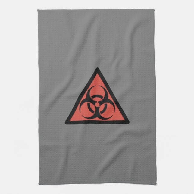 Red biohazard sign tea towel (Vertical)