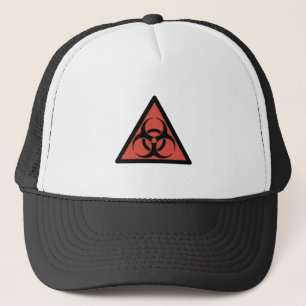 Red biohazard sign trucker hat
