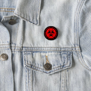 Red Biohazard Symbol Button Pin