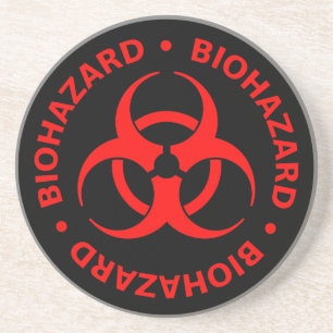 Red Biohazard Symbol Coaster w/ Text