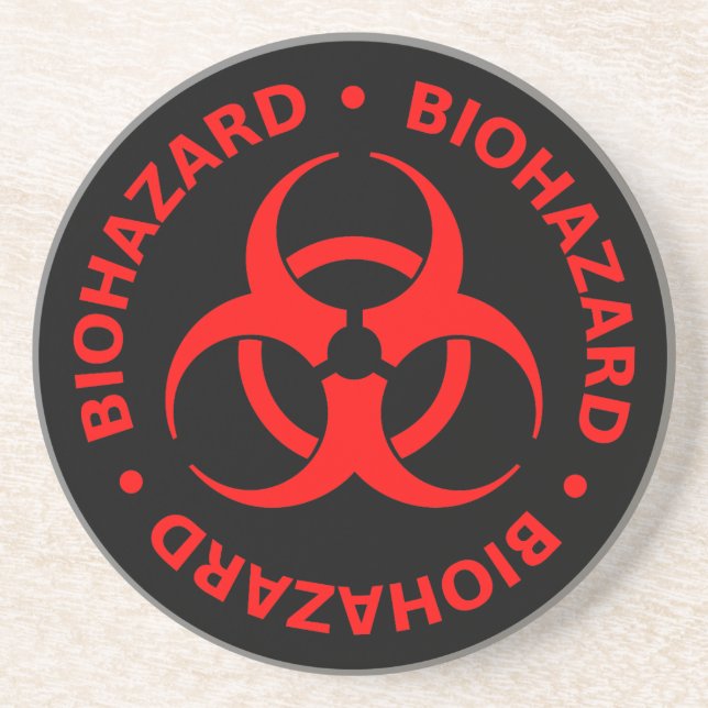 Red Biohazard Symbol Coaster w/ Text (Front)