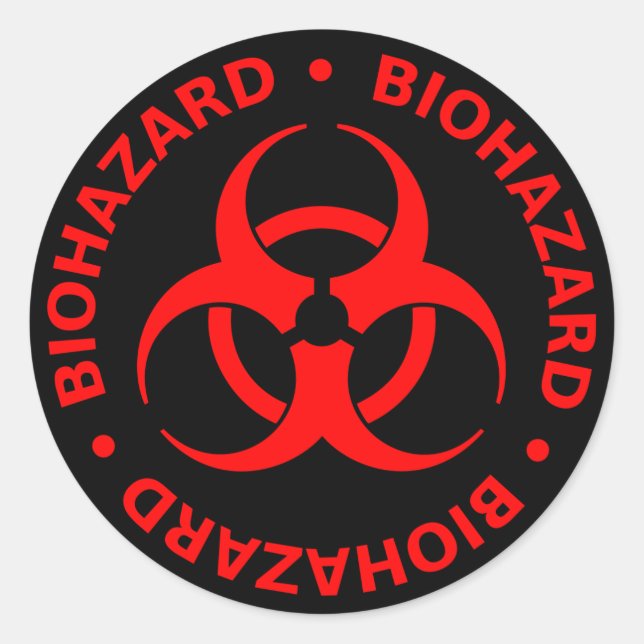 Red Biohazard Warning Classic Round Sticker (Front)