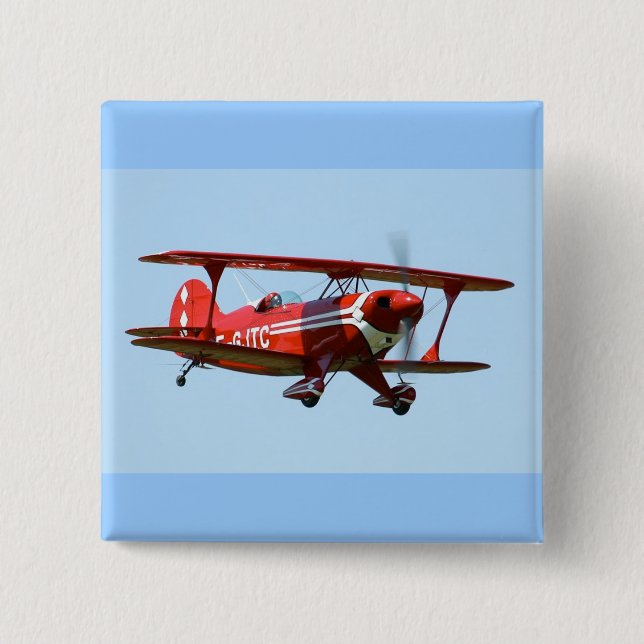 Red Biplane 15 Cm Square Badge (Front)