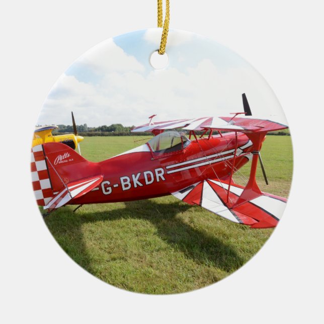 Red Biplane Ceramic Tree Decoration (Front)