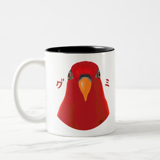 Red birb “GUMI” Two-Tone Coffee Mug (Left)