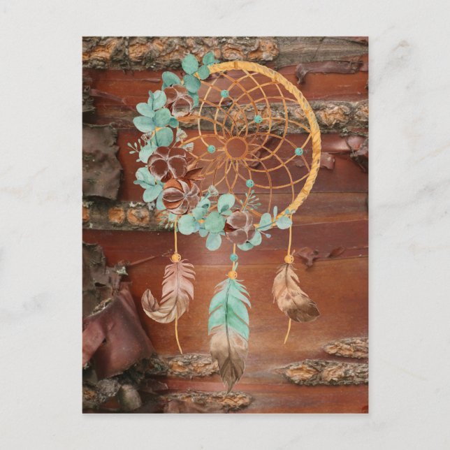Red Birch Bark Brown and Turquoise Dreamcatcher Postcard (Front)