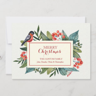 Red Bird and Berries Holiday Card