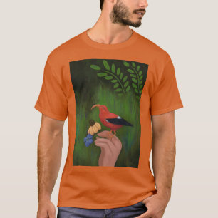 Red Bird and flowers on Nymph Hand Iiwi Hawaiian H T-Shirt