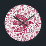 Red Bird Art Round Clock<br><div class="desc">Red and white doves for peace.  Original art by Nic Squirrell.</div>