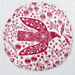 Red Bird Art Round Cushion<br><div class="desc">Red and white doves for peace. Original art by Nic Squirrell.</div>