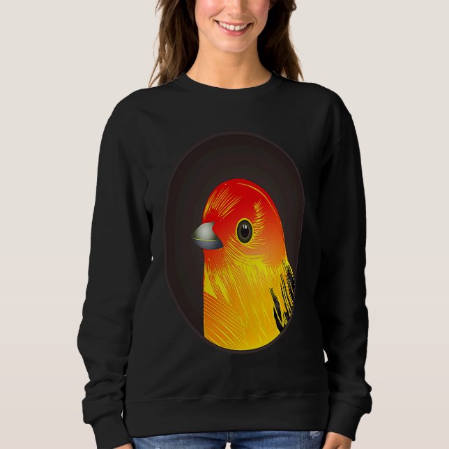 Red bird as portrait in round frame sweatshirt (Front)