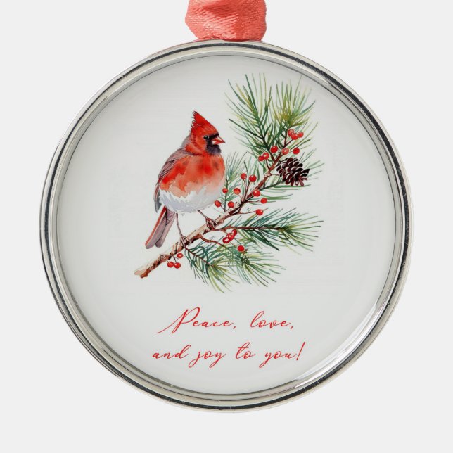 Red Bird Cardinal Christmas Ornament (Front)