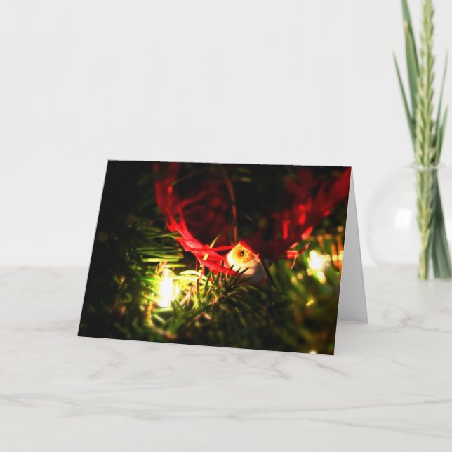 Red Bird Christmas Ornament & Glowing Lights Card (Front)
