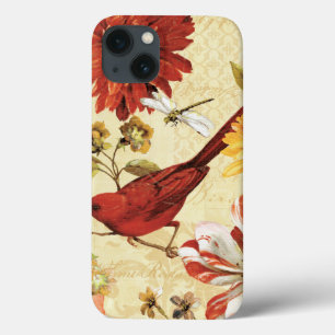 Red Bird in a Flower Garden iPhone 13 Case