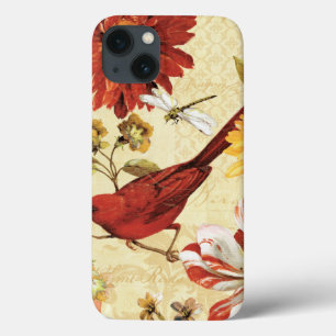 Red Bird in a Flower Garden iPhone 13 Case