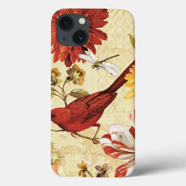 Red Bird in a Flower Garden Case-Mate iPhone Case (Back)