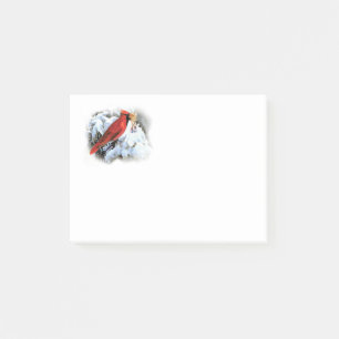 red bird in snow post-it notes