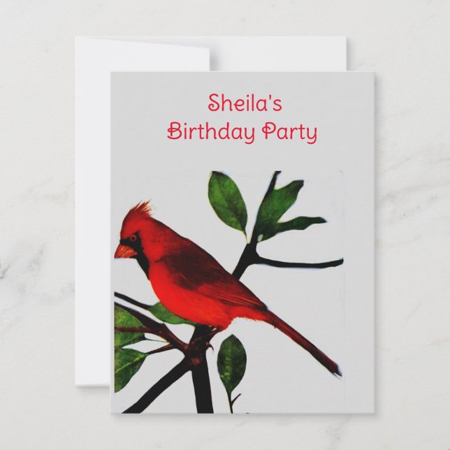 red bird in summer - birthday party invitation (Front)