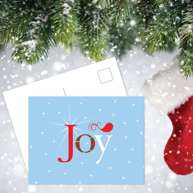 Red Bird Joy Snowflakes Holiday Postcard (Creator Uploaded)