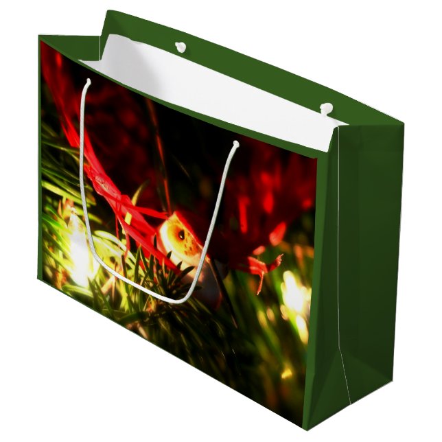 Red Bird Ornament on Christmas Tree Gift Bag (Front Angled)