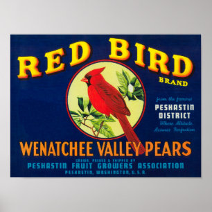 Red Bird Pear Crate LabelPashastin, WA Poster