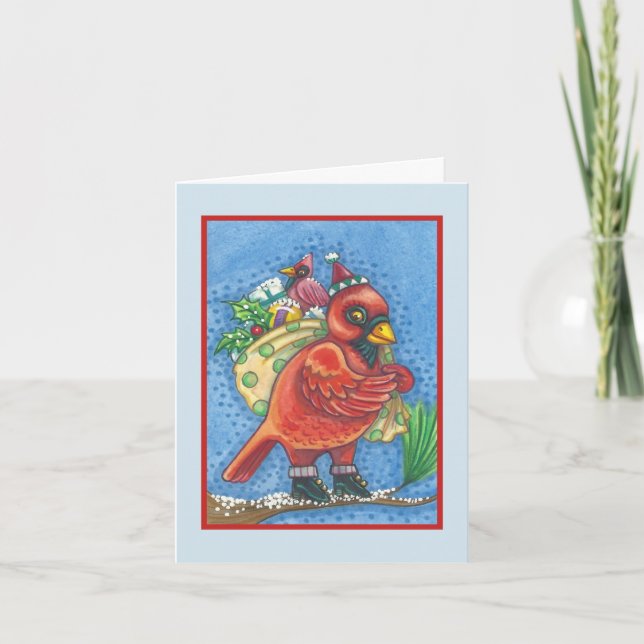 RED BIRD SANTA, CHRISTMAS CARDINAL GREETING CARD B (Front)