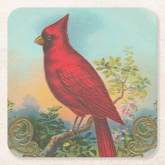 Red Bird Square Paper Coaster