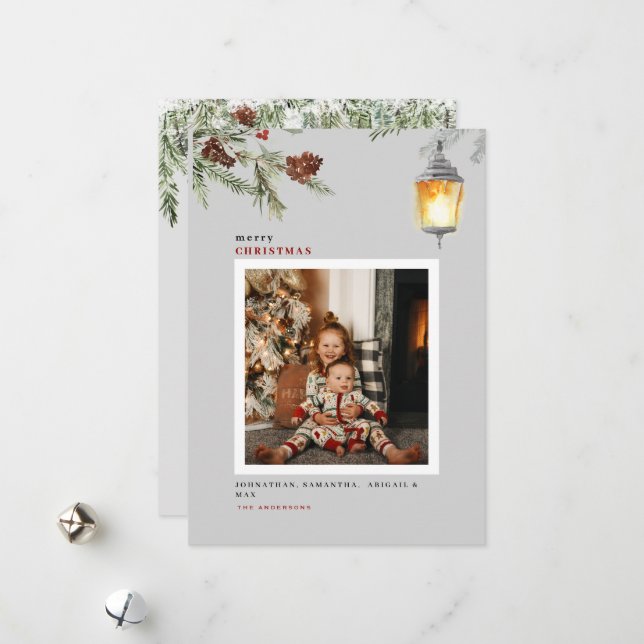 Red Bird Winter Foliage Photo Christmas  Holiday Card (Front/Back In Situ)