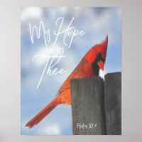 Red Bird with Psalms Hope Bible Verse