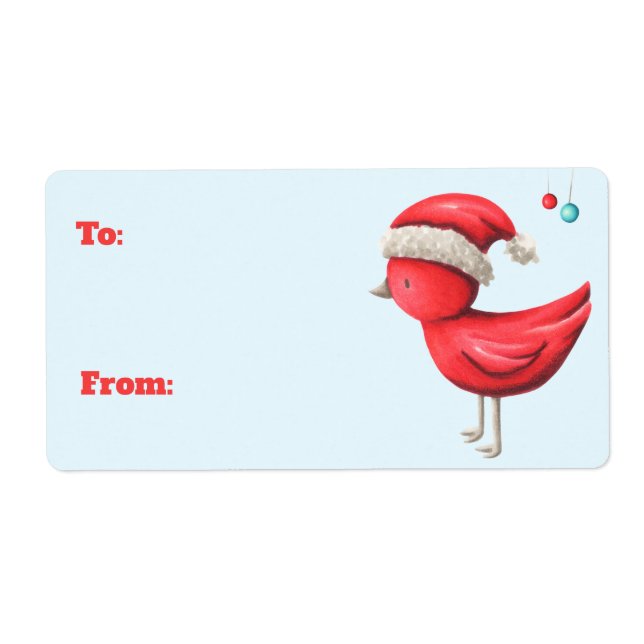 Red Bird with Santa Hat To and From Christmas (Front)