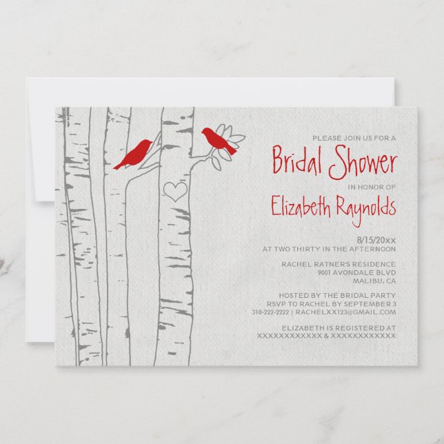 Red Birds Bridal Shower Invitations (Front)