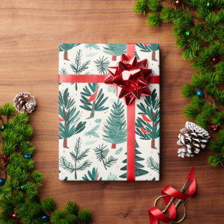 Red Birds & Green Trees On A White Background Wrapping Paper