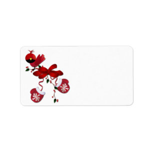 Red Birds Red Bows Mittens Holiday Label