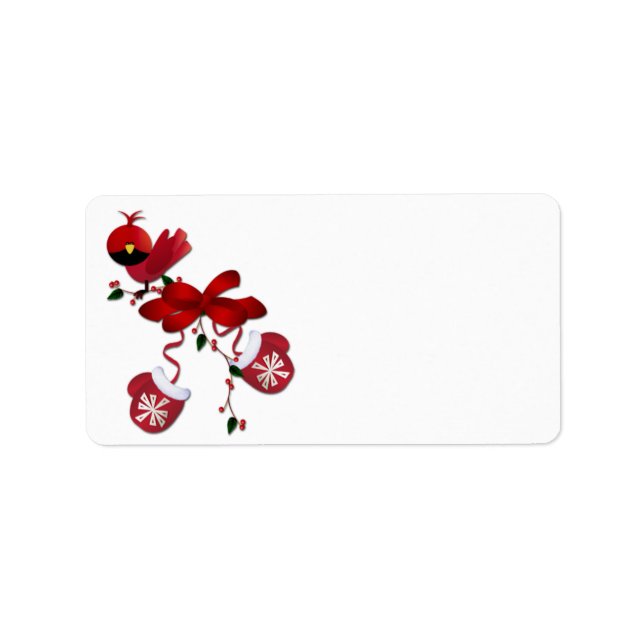 Red Birds Red Bows Mittens Holiday Label (Front)