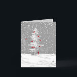 Red Birds, White Christmas, Snowy Pine, w/ address Holiday Card<br><div class="desc">Red Birds, White Christmas, Snowy Pine, Holiday Card - A beautiful card with red birds in a snowy white world - a white pine tree and a snowy white hill with snow falling down all around. The inside is also decorated with a snow scene, but muted so what is written...</div>